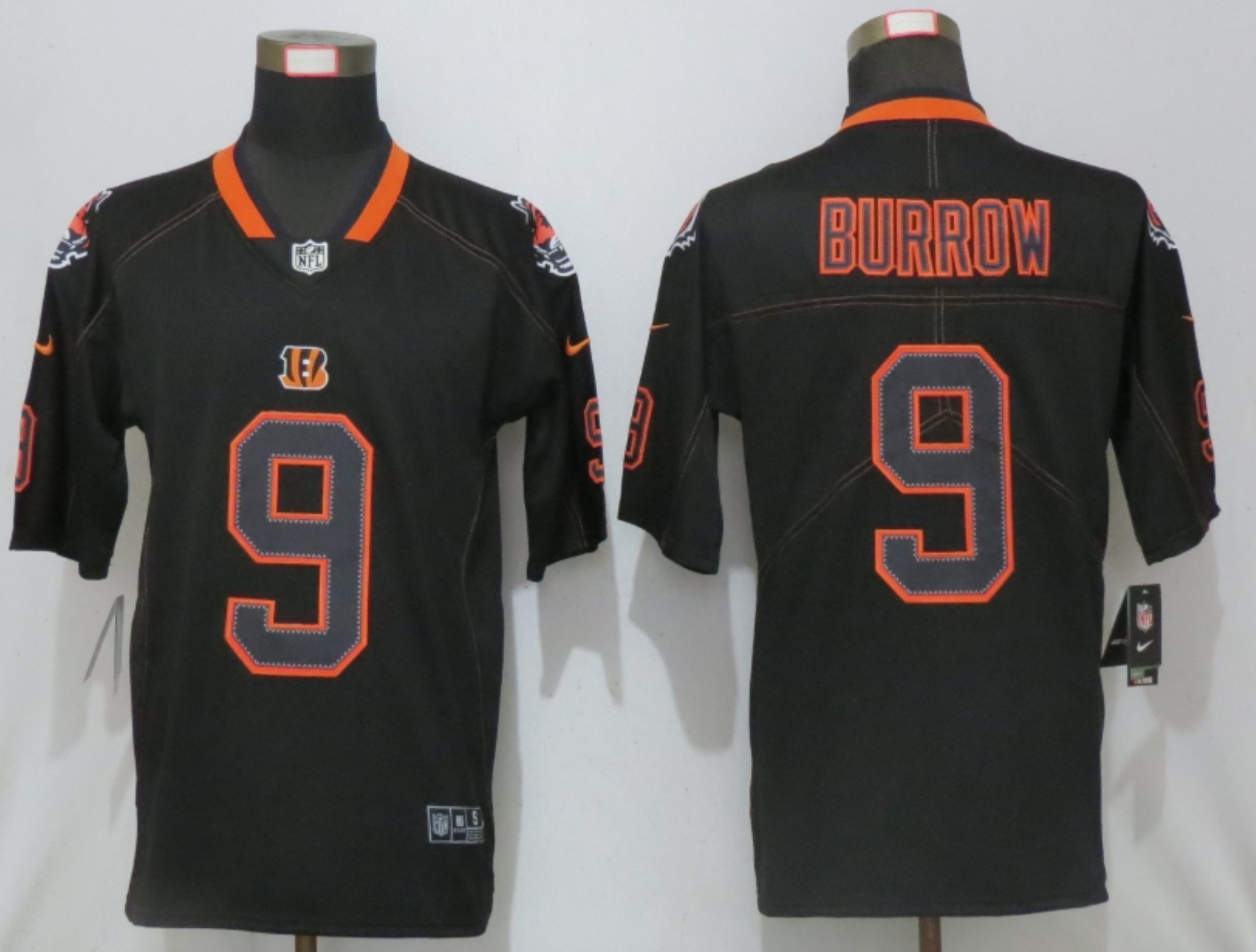 Men New Nike Cincinnati Bengals #9 Burrow Lights Out Black Elite Jerseys